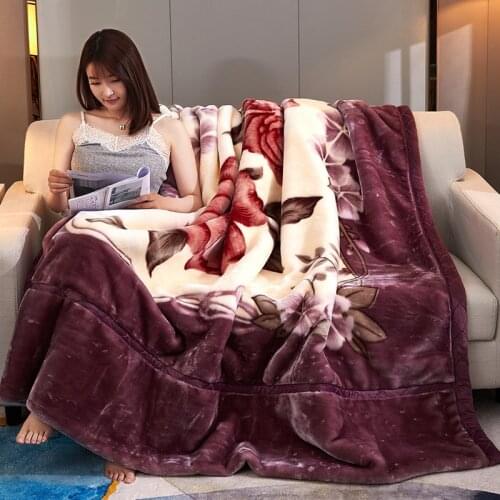 Flower Laschel Blanket Double-Layer Thicken Coral Fleece Blanket Warm Winter Blanket Super soft red Throw blanket 150x200cm