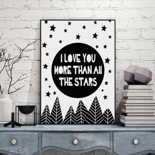Nursery Quotes I Love You More Than All Stars Wall Art Poster Sky and Forest Picture Canvas Art Painting Nursery Decoracion