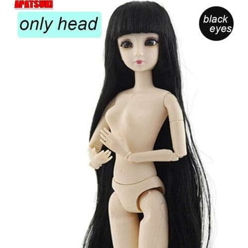 Doll Head For 11.5" 1/6 BJD Doll Black Straight Fringe WIG Hair Pretty Eyes Childrens DIY Toys Dolls Heads Accessories Gift