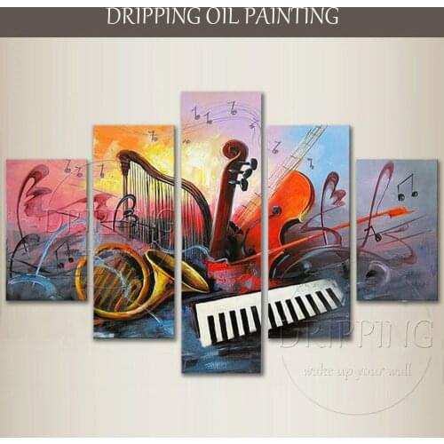Artist Hand-painted Group Oil Painting Abstract Musical Instrument Oil Painting on Canvas Music Oil Painting for Living Room