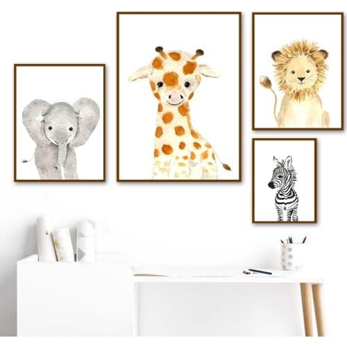 Comics Elephant Giraffe Lion Zebra Wall Art Canvas Painting Nordic Posters And Prints Child Wall Pictures Kids Kawaii Room Decor