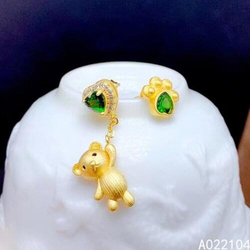 KJJEAXCMY fine jewelry 925 sterling silver natural diopside women noble fashion Asymmetric bear gem earrings eardrop support det