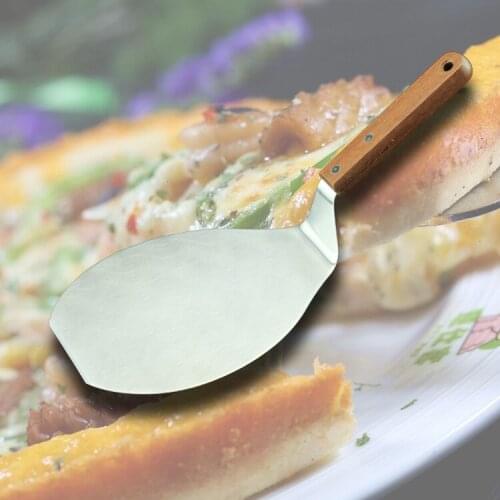 Stainless Steel Pizza Shovel Pizza Steak Pancake Barbecue Plate Cake Blade Solid Wood Handle Round Shovel