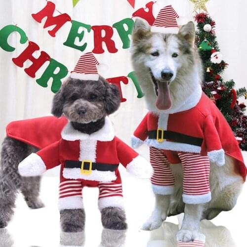 Small Large Dogs Pet Cat Cute Christmas Santa Claus Clothes Plus Size Warm Outfit Costume Set Cosplay