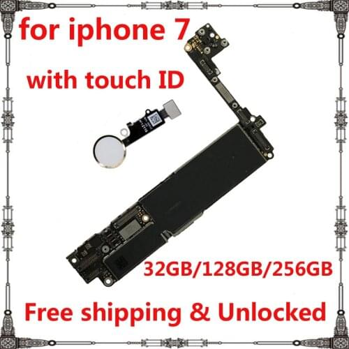 100% Original unlocked Mainboard 32GB 128GB 256GB for iphone 7 with / without Fingerprint good working Motherboard IOS system