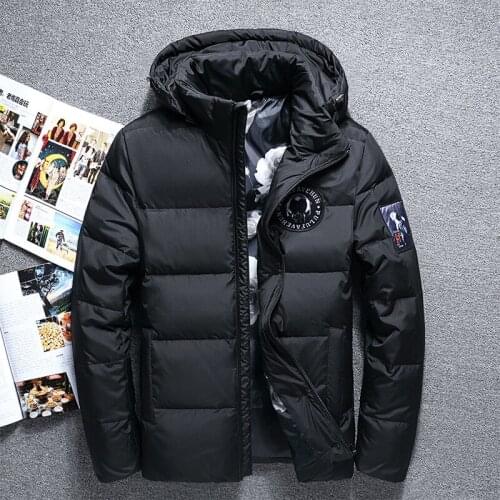 Man Winter Fashion Leisure Hooded Thickening Warm Pure White Duck Down Jacket Upscale Boutique Hooded Down Coat 3 Color