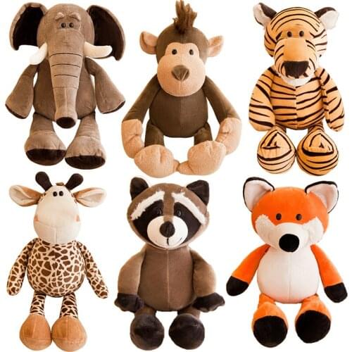 25cm Cartoon Stuffed Animals Soft Plush Toy Elephant Monkey Raccoon Fox Lion Tiger Plush Animal Dolls For Kids
