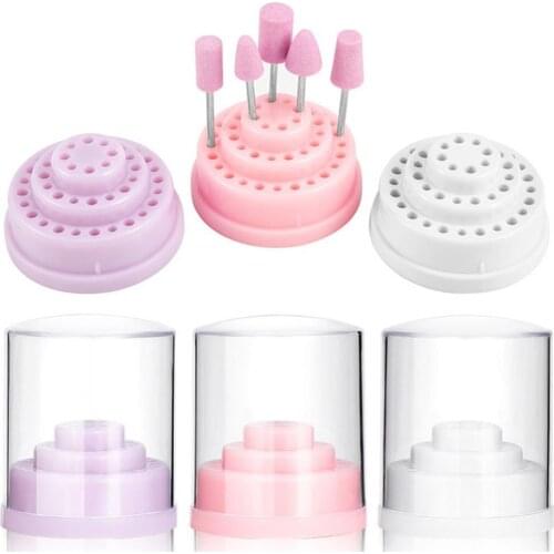 2 Colors 48 Holes Nail Art Drill Bits Empty Storage Box Holder Stand Display Container Manicure Accessories Acrylic Cover Tools