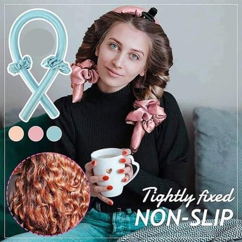 Heatless Curling Wand Headband Lazy Curling Iron Curling Tape Silk Curling Tape Heatless Hair Curling Tape For Curly Hair Pink