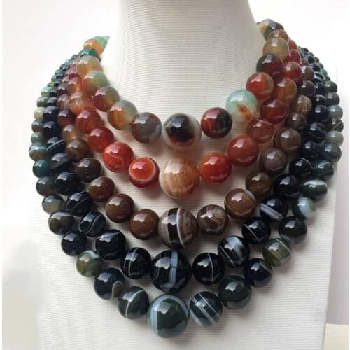 18mm Natural Botswana Agat Charm Fashion Jewelry Mulitcolor Carnelian Round Beads Woman Men Necklace 21.5 "