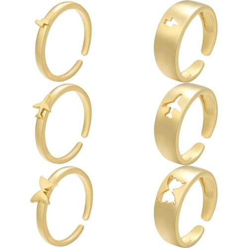 New Design Paired Couple Finger Rings Lightning Airplane Butterfly Partner Ring For Women Men Engagement Wedding Jewelry Gifts