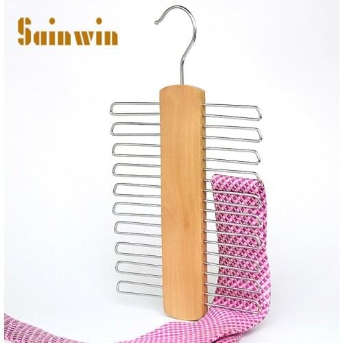 Sainwin 1pcs Wood Non-Slip Tie Rack Quality Tie Silk Scarf Racks Multifunctional Storage Tie Rack Organizer Hanger Holder Holds