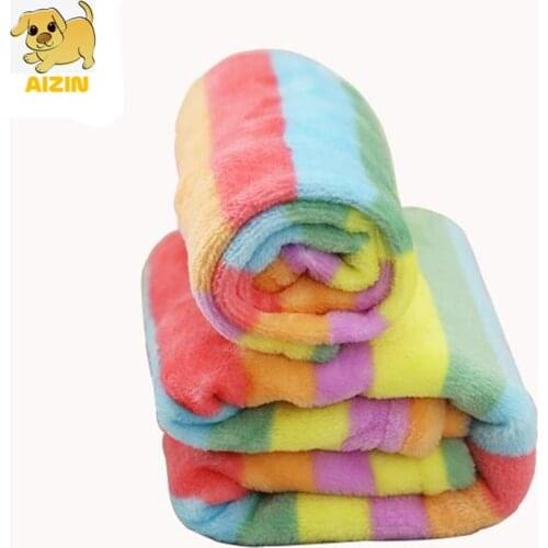 Pet Dog Bed Blanket Winter Cat Use Rainbow Color Warm Sleeping Mattress Small Medium Pets Coral Fleece Mats Decoration Supplies