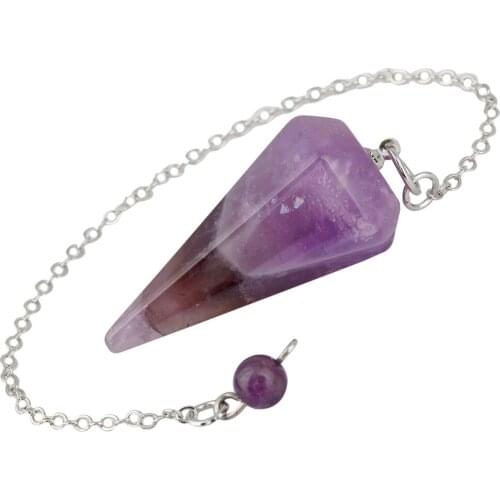 SUNYIK 1Lot (5Pc) Purple Crystal Hexagonal Pointed Healing Reiki Chakra Pendulum Dowsing Divination
