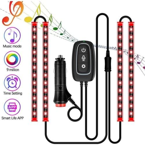 Led Car Foot Ambient Light With USB Cigarette Lighter Backlight Music Control App RGB Auto Interior Decorative Atmosphere Lights