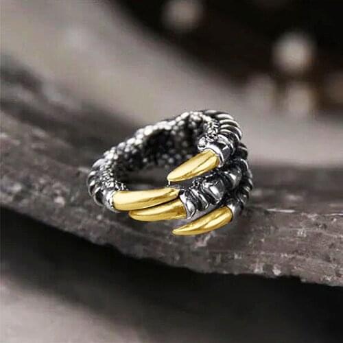 Domineering Cool Metal Punk Animal Eagle Claw Open Rings for Men Vintage Style Finger Jewelry