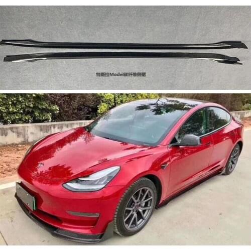 High Quality REAL CARBON FIBER SIDE BODY SKIRTS KIT LIP COVER FOR Tesla MODEL 3 2017 2018 2019 2020 2021