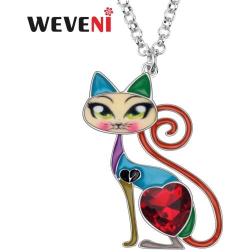 WEVENI Enamel Alloy Zircon Fashion Cat Kitten Necklace Pendant Choker Chain Animal Jewelry For Women Girl Pet Lovers Gift Bijoux