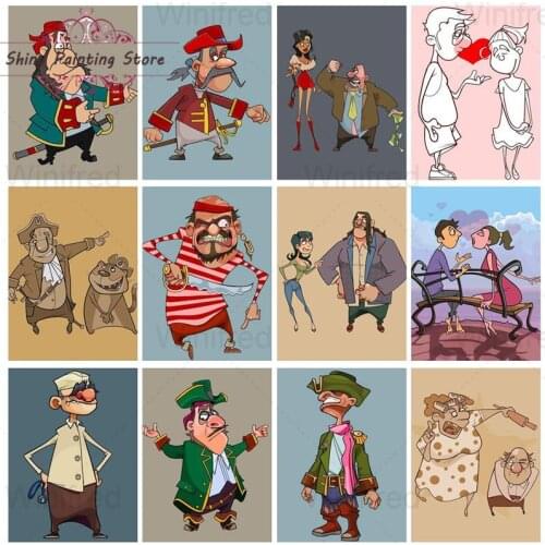Funny Comic Diamond Painting 5D DIY Cross Stitch Kit Cartoon Illustration Pirate Couple Mosaic Handmade Gift Diamond Decoration