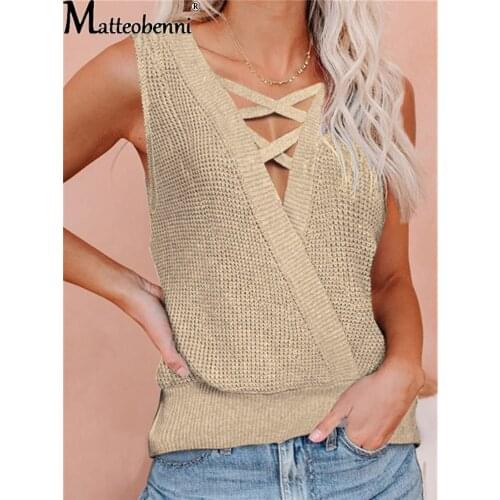 2021 Summer New Solid Color Fashion Camisole Ice Silk Knitted Women Fashion Sleeveless Cotton V-Neck Loose Splice T-Shirt Female