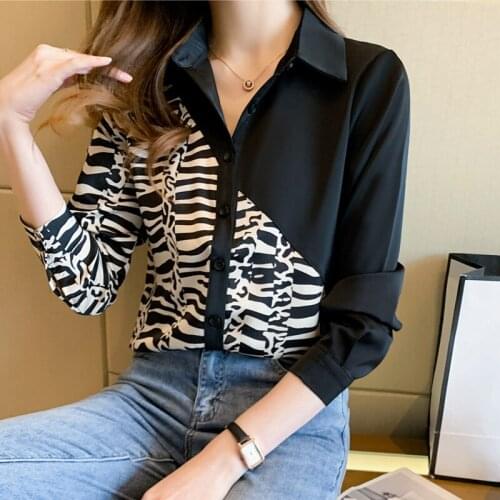 Chikichi 2021 Spring and Autumn Ladies Lapel Print Loose Chiffon Shirt Cardigan Plus Size Long Sleeve Button Blouse Women