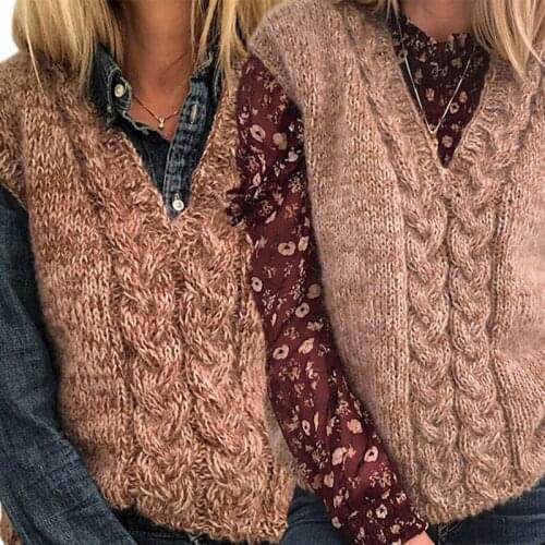 Women V-Neck Knitted Vest Sweater Sleeveless Pullover Top Solid Color Streetwear