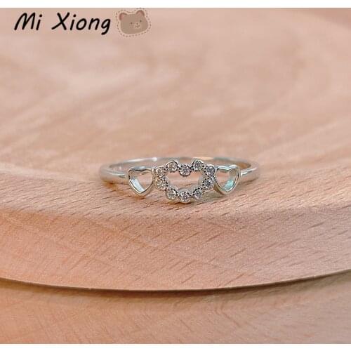 Mi Xiong Three Love Hollow 925 Sterling Silver Rings for Womens Luxury Fine Jewelry Elegant Wedding Engagement Romantic Classic
