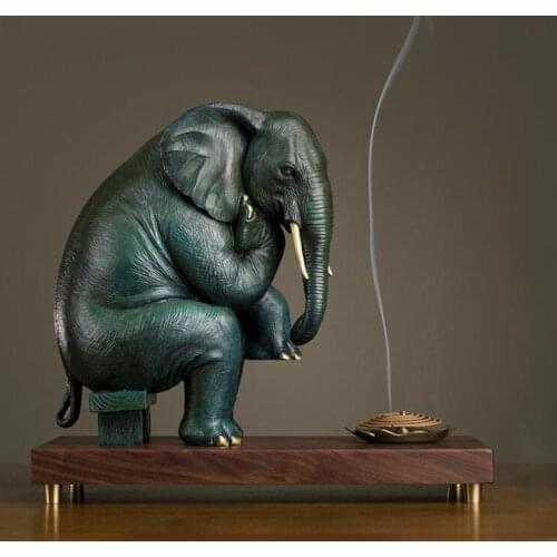 12in Chinese Art Deco Brass think deeply Elephant abstract sculpture Incense holder Decoration Home Furnishings Gift Statue