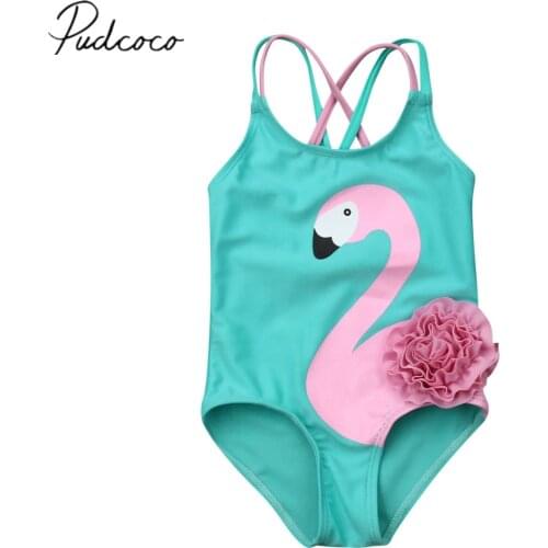 2019 Baby Summer Clothing Toddler Baby Girls Flamingo One Piece Bikini Swimwear 3D Fower Swimsuit Beachwear Bathing Suit 6M-5Y