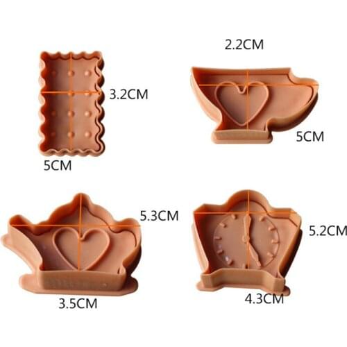 4pcs/set Fondant Cake Mold Teapot Alarm Clock For Cake SpringPressing Mold Three-dimensional Cookie Cutters Biscuits Baking Tool