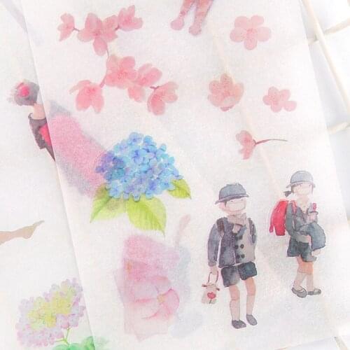 6pcs/pack flower pink washi paper kawaii cute sticker stationary sticky school kids gift for planner scrapbooking decorative