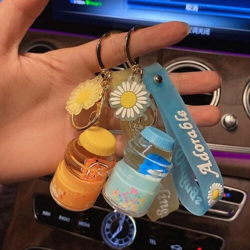 Acrylic Milk Drink Bottle Keychain Cartoon Fish Doll Keyring Pendant Creative Cute Car Backpack Keyfob Ornament Gift