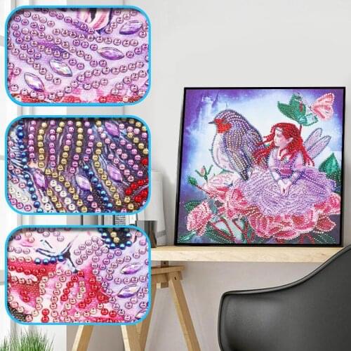 5D Special Shaped Diamond Painting Beauty Girl Bird Partial Drilled Diamond Embroidery Cross Stitch Kits Home Decor Art Crafts