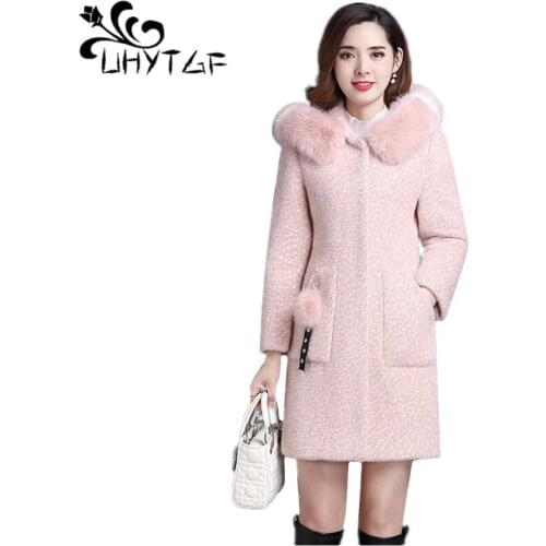 UHYTGF Water velvet coat woolen women coat winter warm jacket women Thicken Plus size fashion women winter jacket outerwear X695