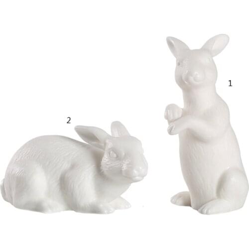 White Ceramic Miniature Rabbit Bunny Animals Fairy Garden Forest Farm Figurine 449E