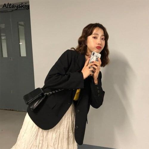 Blazers Women Spring-autumn All-match Long Sleeve Casual Single Breasted Korean Style Comfortable Student Notched Office Ladies