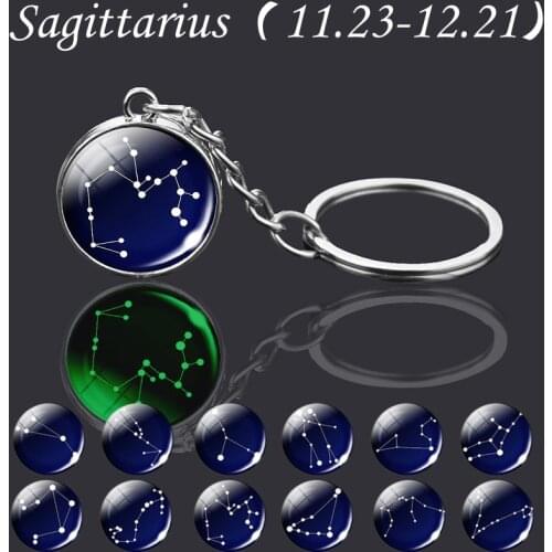 Glow In The Dark Zodiac Sign Keychain Scorpio Leo Cancer Aries Pisces Astrology Jewelry Glass Ball Crystal Keyring Birthday Gift