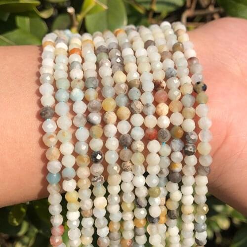 Natural Amazonite Beads Faceted Stone Round Loose DIY Beads for Jewelry Making Handmade Bracelet 15inch 2/3/4mm