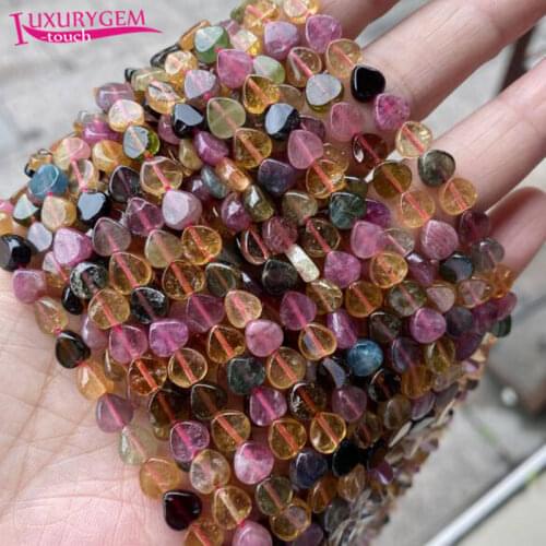 High Quality Natural Multicolor Tourmaline Stone Loose Spacer Beads 6/7/8mm Smooth Heart Shape DIY Gem Jewelry Accessories sk86