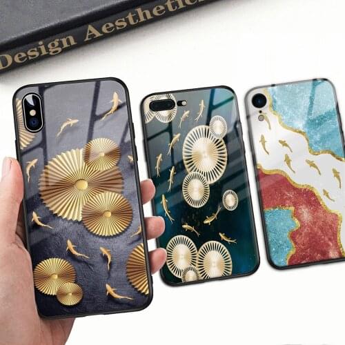 Goldfish Phone Case For Iphone 7 8 Plus Cover Case Tempered Glass For Iphone 11 12 Pro Max X XR XS Max 8 7 6 6s