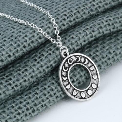 CHENGXUN Phases of the Moon Pendant Necklace Women Simple Circle Hollow Jewelry Gold Astrology Accessory s
