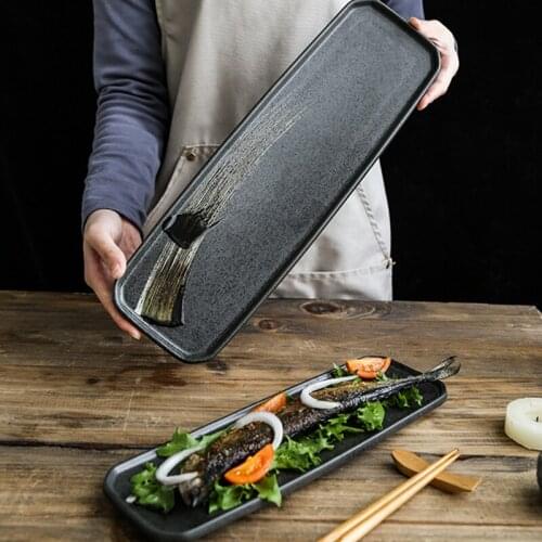 Black Rectangle Ceramic Dish Japanese Sushi Dishes Kitchen Restaurant Steak Plate Party Dessert Plate Plates Set