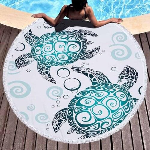 Water Blue Animals Turtle Round Beach Towel For Adults Microfiber Bath Towel Pool Beach Yoga Mat Serviette De Plage Toalla Playa