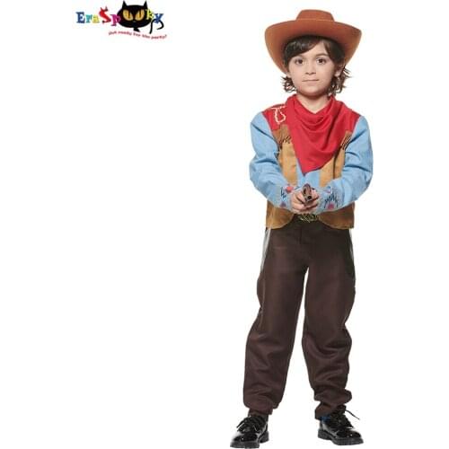 Eraspooky Child Cowboy Costume Boy Halloween Costume 2021 New Arrival Shirt Pants Hat Tie Set