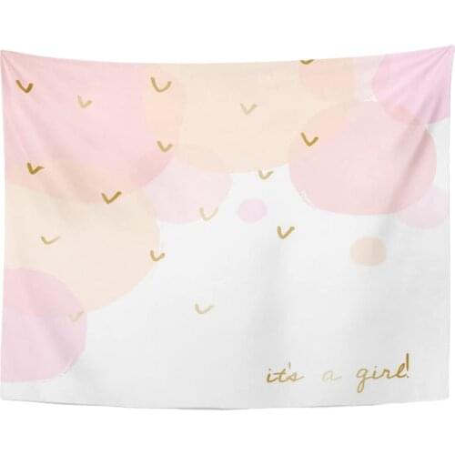 Baby Girl Birth Announcement Design with Gold Message Its and Pink Orange Watercolor Bubbles in The Tapestry Home Decor Wall Ha