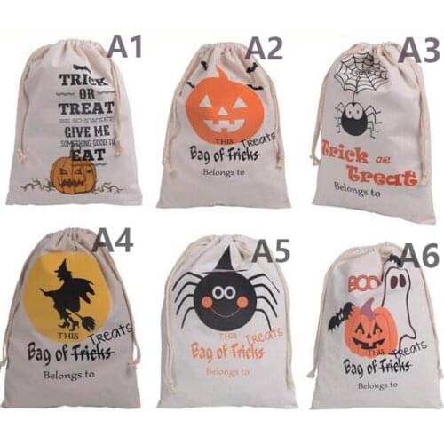 Cotton Canvas Halloween Sack favor Gifts bags Children Candy Gifts Bag Party Pumpkin Spider treat or trick Drawstring Bags