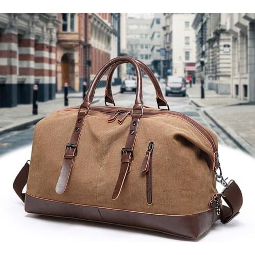 Canvas Travel Bag Microfiber Crazy Horse Leather Outdoor Sports Fitness Bag Portable Travel Bag