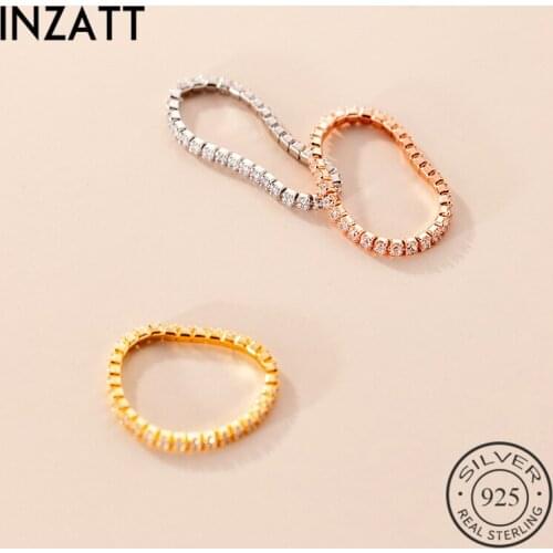 INZATT Real 925 Sterling Silver Square Zircon Chain Ring For Fashion Women Party Fine Jewelry Cute Minimalist Accessories