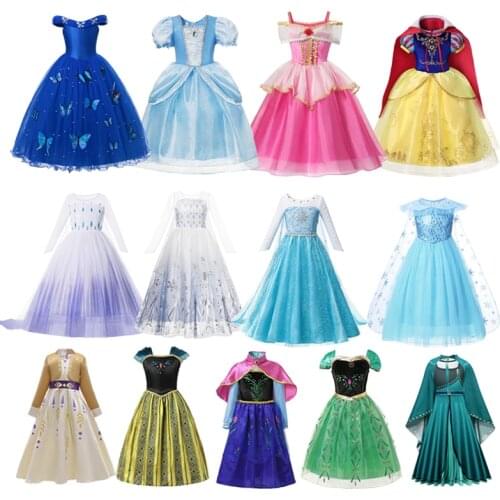 Girls Princess Costume Anna Elsa Halloween Fancy Dress Snow White Candy Ball Gown Children Carnival Party Outfits Clothes