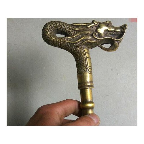 BRASS Pure Copper Brass Grandpa Good Lucky 35" Old China Copper BRASS Dragon Head Crane Statue Crutches Walking Stick Cane